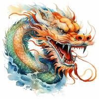 watercolor drawing of a Chinese dragon. Chinese New Year, Year of the Dragon. AI generated photo