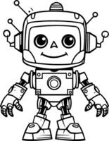 Cute Robot Coloring Book Vector Illustration