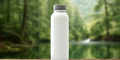 White Blank bottle Mockup with natural theme background. AI Generative photo