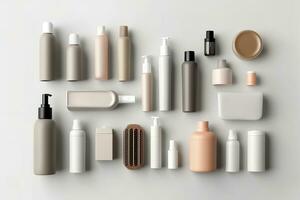 cosmetic beauty products containers on white background. Generative AI photo