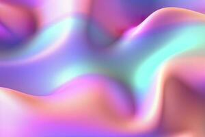 Gradient holographic Iridescent waves, frosted glass, soft textured gradient, and isometric, reflections. AI Generative photo