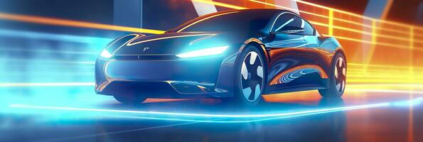 light line structure with a futuristic car, Generative Ai photo