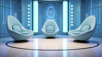 The Future of Game Shows. A Simple, Modern Setting with Two Chairs and a Whole Lot of Fun. AI Generative photo