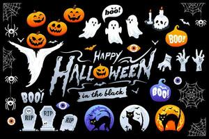 Set of Halloween Elements in the Black vector