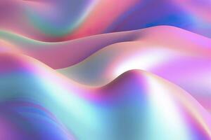 Gradient holographic Iridescent waves, frosted glass, soft textured gradient, and isometric, reflections. AI Generative photo