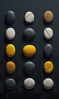 Some colorful stones are displayed, dark navy and yellow, AI Generative photo