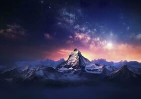 The milky rising in the night sky over the mountains, landscapes, AI Generative photo