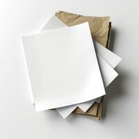 Blank white paper isolated on white background. Generative AI photo