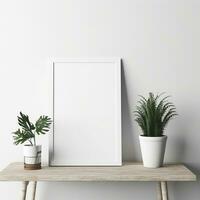 Mockup a Blank empty canvas. A gray wall on the background. Generative AI photo
