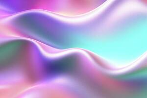 Gradient holographic Iridescent waves, frosted glass, soft textured gradient, and isometric, reflections. AI Generative photo