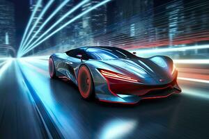 Fast Shutter Speed Creates Dynamic and Action Packed Image of Futuristic Car. AI Generative photo