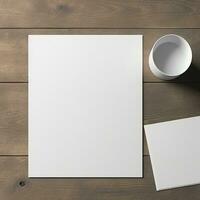 Blank White Paper Sheet on wooden table background. Generative AI photo