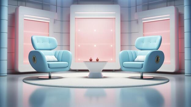 The Future of Game Shows. A Simple, Modern Setting with Two Chairs and a Whole Lot of Fun. AI Generative photo