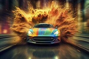 Fast Shutter Speed Captures Excitement and Energy of Car. AI Generative photo