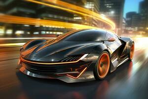 Fast Shutter Speed Creates Dynamic and Action Packed Image of Futuristic Car. AI Generative photo