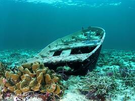 red shipwreck at the bottom of the sea. photo