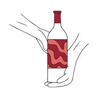 Female hand holding a glass with red wine. Vintage engraving stylized drawing. Vector illustration. Vector illustration