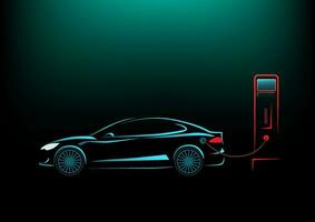 Electric car charging at charge station vector