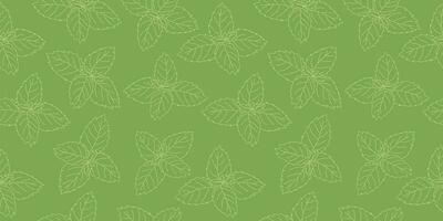 Seamless pattern of mint leaf icon. Isolated illustration of a mint leaf icon in linear style on a green background vector