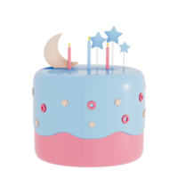 Birthday cake party element on transparent background, Colorful delicious desserts . 3D rendering png