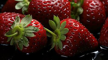 Fresh Strawberry Seamless Background, Glistening Water Droplets Adorning Farm-Fresh Berries in a Top-Down View, Ai generative photo