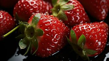 Fresh Strawberry Seamless Background, Glistening Water Droplets Adorning Farm-Fresh Berries in a Top-Down View, Ai generative photo