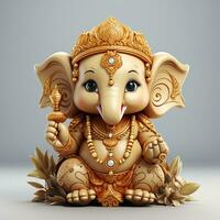 Cute Golden Ganesha God - Divine Hindu Deity Statue Symbolizing Spirituality, Icon of Faith and Worship, Ai generative photo