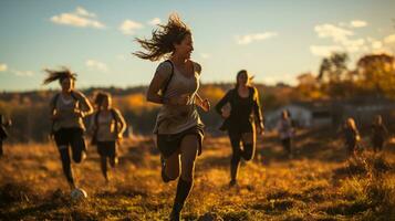 Women's Soccer Match, Athletes Competing on the Field with Afternoon Light, A Spectacle of Female Teamwork and Athletic Excellence, Ai generative photo