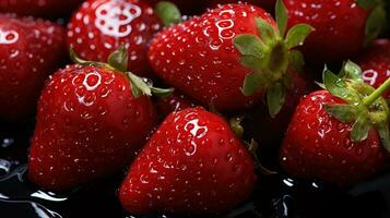 Fresh Strawberry Seamless Background, Glistening Water Droplets Adorning Farm-Fresh Berries in a Top-Down View, Ai generative photo