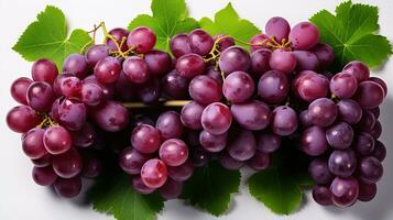 Vibrant and Juicy Fresh Grapes, Harvested from an Organic Vineyard, Isolated on a Clean White Background, Showcasing the Natural Beauty and Ripe Bounty of Grape Clusters in Close-Up, Ai generative photo