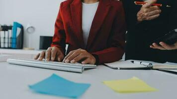 Team of business people working together in the meeting room office, teamwork background charts and graphs banner, double exposure successful teamwork,business planning concept. video