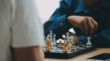 Pensioners pastime at senior home. Aged couple playing chess. Activities for seniors, elderly active lifestyle, older people time spending concept video