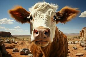 gracioso retrato de un vaca ai generado foto