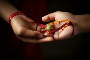 contento raksha Bandhan festival hermosa étnico bandera diseño o fondo, generativo ai foto