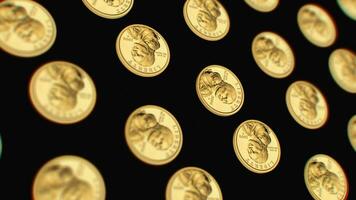 Makro Aussicht steigend Über Silber Münzen auf schwarz Hintergrund, 4k Schleife video