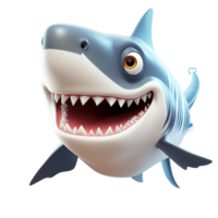 de bonne humeur dessin animé requin avec gros les dents ai génératif png