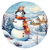 A happy snowman in winter landscape ai generative png