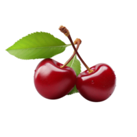Sweet ripe cherry with leaf ai generative png