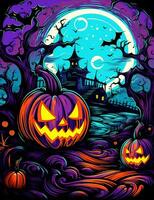 Cartoon Halloween spooky house. Illustrations of a Spooky House for Halloween. Fairytale and fantasy design.  AI Generated. photo