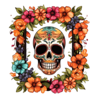 Dia De Los Muertos Skull Flower Frame ai generative png