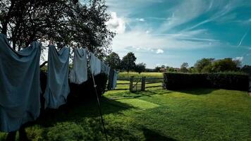 sonnig Tag Wäsche frisch hing Kleider auf das Linie video