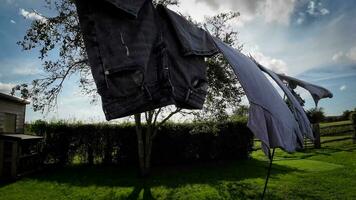 sonnig Tag Wäsche frisch hing Kleider auf das Linie video