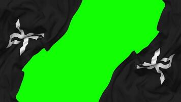 gorjeo X logo bandera ondulación en lados, aislado con bache textura, 3d representación, verde pantalla, alfa mate video