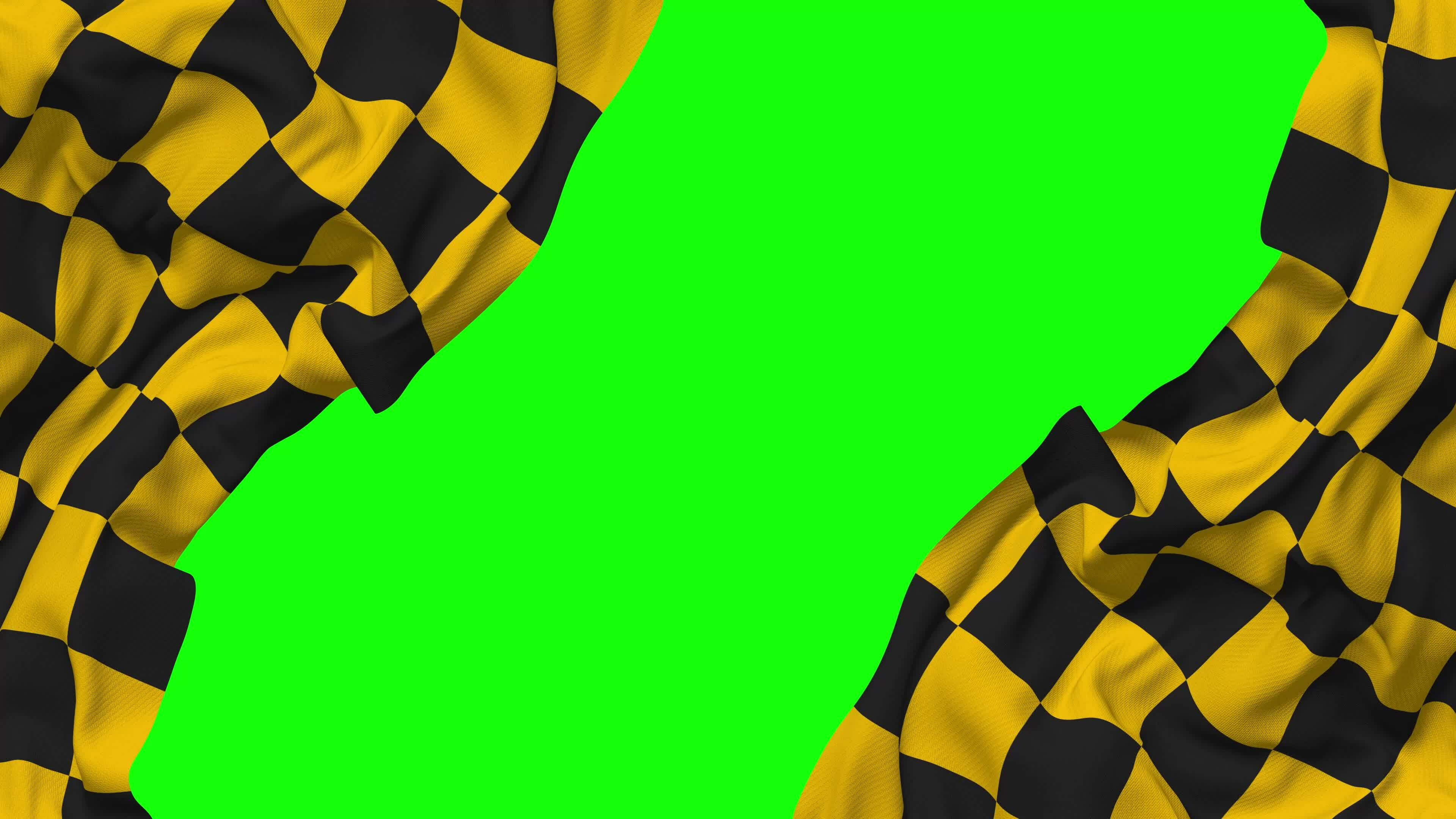 Racing Black and Yellow Checkered Flag Waving on Sides, Isolated with