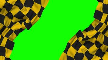 Racing Black and Yellow Checkered Flag Waving on Sides, Isolated with Bump Texture, 3D Rendering, Green Screen, Alpha Matte video