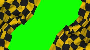 Racing Black and Yellow Checkered Flag Waving on Sides, Isolated with Bump Texture, 3D Rendering, Green Screen, Alpha Matte video