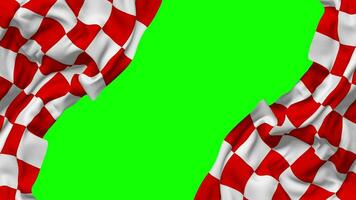 Racing Red and White Checkered Flag Waving on Sides, Isolated with Bump Texture, 3D Rendering, Green Screen, Alpha Matte video