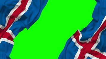 Islandia bandera ondulación en lados, aislado con bache textura, 3d representación, verde pantalla, alfa mate video