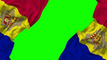 Andorra vlag golvend Aan kanten, geïsoleerd met buil textuur, 3d weergave, groen scherm, alpha matte video