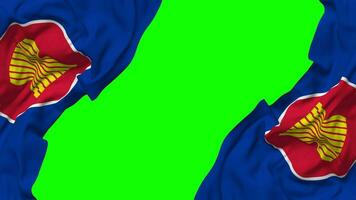 Association of Southeast Asian Nations, ASEAN Flag Waving on Sides, Isolated with Bump Texture, 3D Rendering, Green Screen, Alpha Matte video